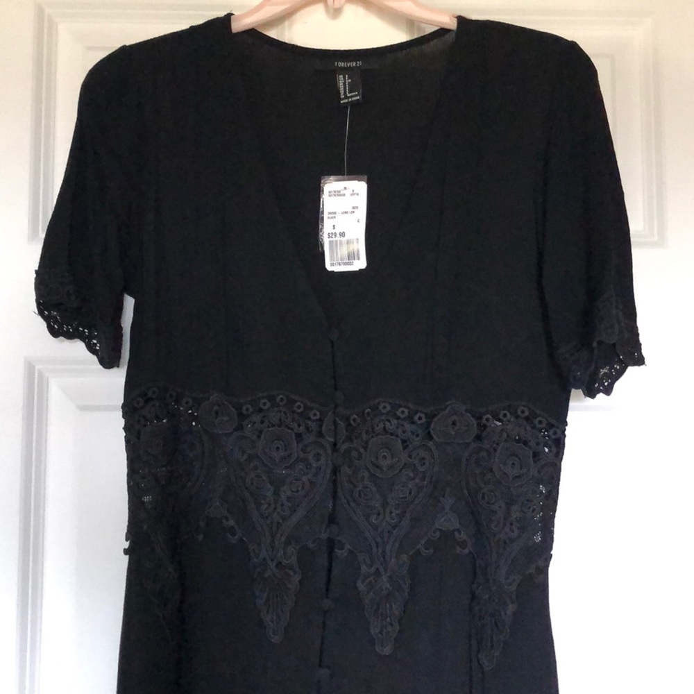 Forever 21 Embroidered Black Maxi Dress